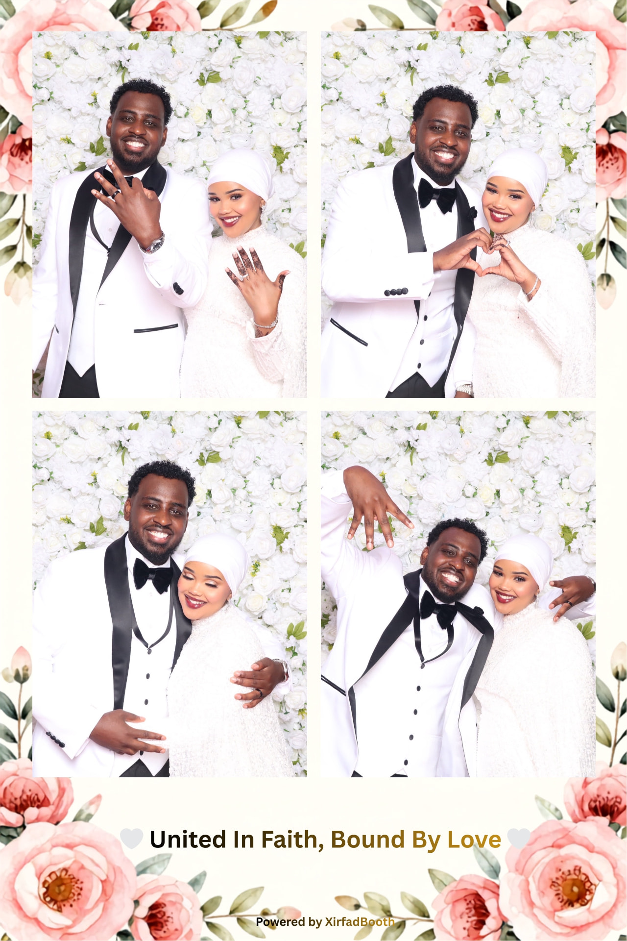 Four-pose photo booth strip of Abdulfatah and Suheyla at their wedding
