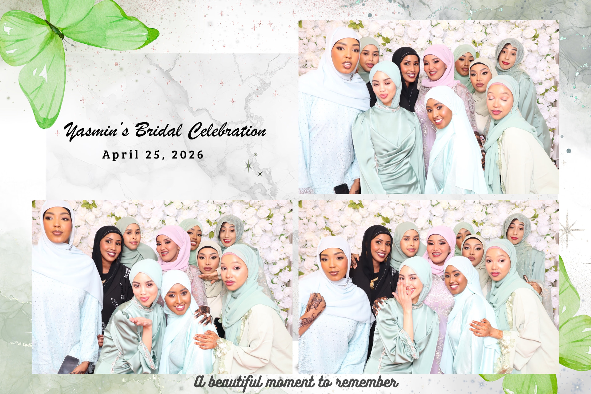 Green watercolor photo booth print from Yasmin's bridal celebration